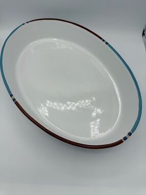 Dansk “Mesa” White Oval Serving Platter with Blue and Brown Trim